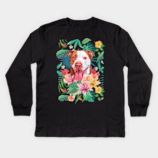 Tropical Red Pit Bull Pitbull 4 Kids Long Sleeve T-Shirt